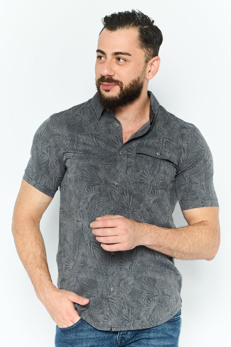 Avalanche Men Regular Fit Allover Printed Short Sleeves Casual Shirt, Grey - Image 1